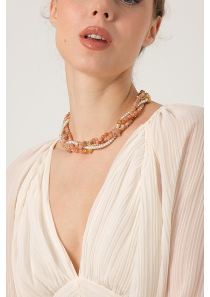 Incili ve Güneş Taşlı Kolye modelleri