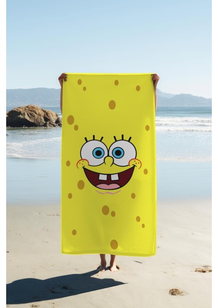 Dijital Baskı Plaj Deniz Havlusu Sünger Bob Desenli Peştamal HVL0024