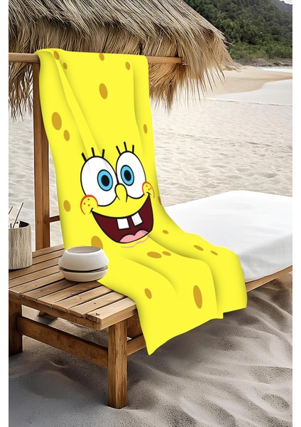 Dijital Baskı Plaj Deniz Havlusu Sünger Bob Desenli Peştamal HVL0024 modelleri