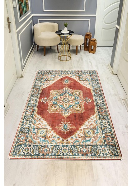 Parlak Kadife Kumaş Vıntage Dijital Baskı Dot Kaymaz Tabanlı Halı H0827