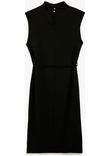 Dik Yaka Kolsuz Midi Drapeli Elbise fiyatları