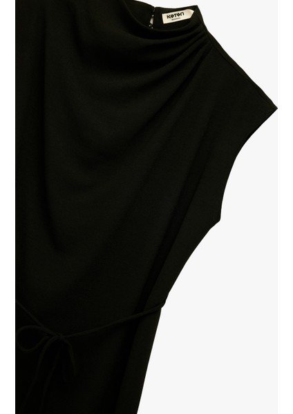 Dik Yaka Kolsuz Midi Drapeli Elbise modelleri