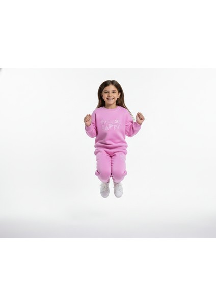 3 Iplik Çocuk Şardonlu Kabartmalı Baskı Pembe Kombin 1 modelleri