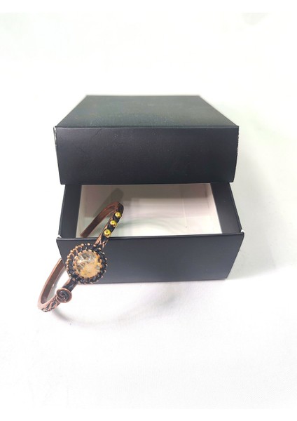 Bakır Bileklik, El Işçiliği, Ölçüsü Ayarlanabilir Doğaltaşlı Kadın Saf Bakır Bileklik