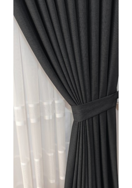 Keten Fon Perde 1/3 Sık Pileli Dikim Korniş Için Tek Kanat(30 Renk)