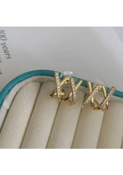 Zirkon Taşlı Çoklu Çapraz Küpe