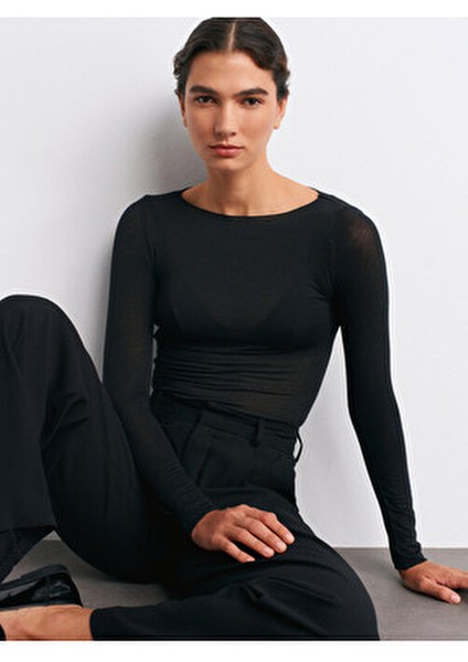 32122 Kayık Yaka Modal Kaşmir Ultra Hafif Bluz-Siyah modelleri