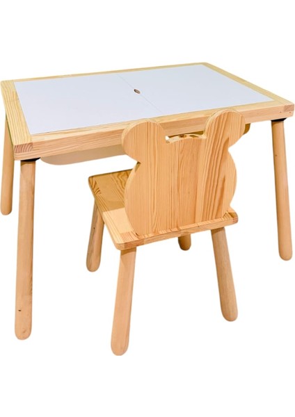 Ahşap Duyusal Çocuk Aktivite Masası Oyun Masası ve Çocuk Çalışma Masası 1 Adet Ayı Sandalye