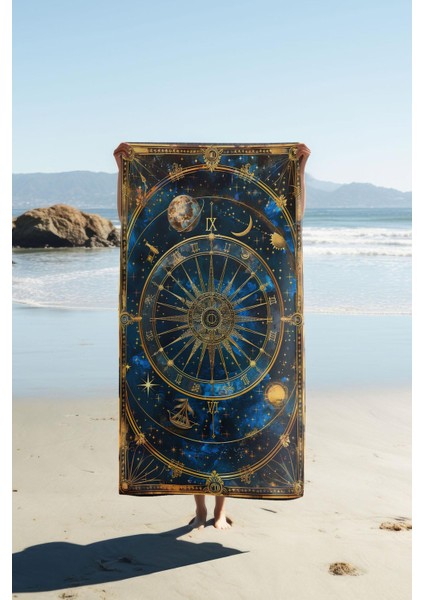 Dijital Baskı Plaj Deniz Havlusu Yıldız ve Galaksi Desenli Peştamal HVL0053