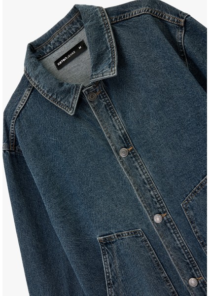 Uzun Kollu Cepli Gömlek Yaka Düğmeli Rahat Kalıp Jean Ceket modelleri