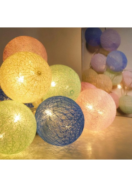 Pilli 2 Metre Çok Renkli Pamuk 10 Top LED Işık Zinciri | Yılbaşı Ağacı Süsü ve Ev Dekoru | Dekoratif Lamba Yatak ve Bebek Odası Ambiyans Aydınlatması [enerji Sınıfı A+]