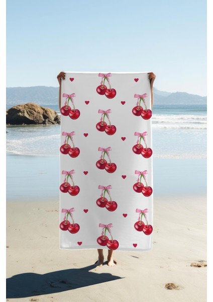 Dijital Baskı Plaj Deniz Havlusu Kiraz Desenli Peştamal HVL0019
