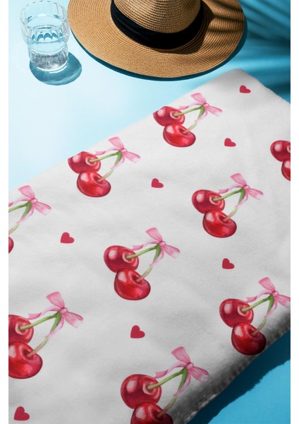 Dijital Baskı Plaj Deniz Havlusu Kiraz Desenli Peştamal HVL0019 fiyatları