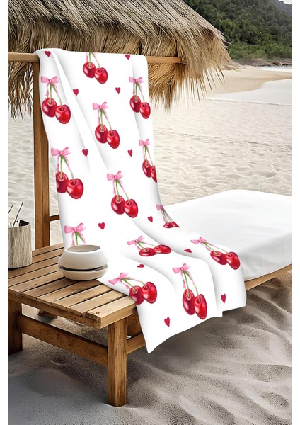 Dijital Baskı Plaj Deniz Havlusu Kiraz Desenli Peştamal HVL0019 modelleri