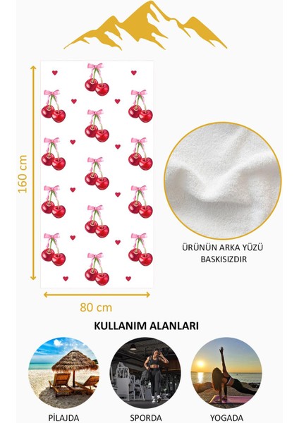 Dijital Baskı Plaj Deniz Havlusu Kiraz Desenli Peştamal HVL0019 fırsatları
