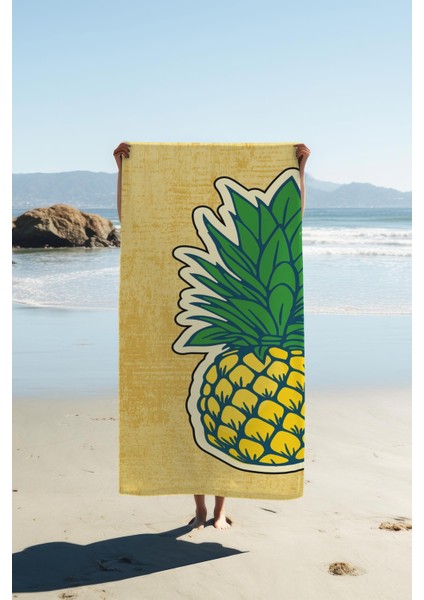 Dijital Baskı Plaj Deniz Havlusu Ananas Desenli Peştamal HVL0097