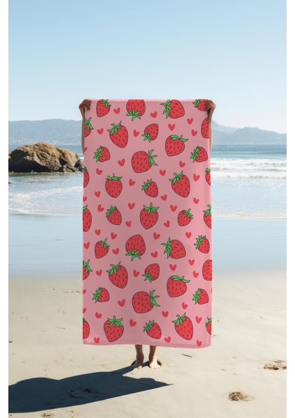 Dijital Baskı Plaj Deniz Havlusu Çilek Desenli Peştamal HVL0161