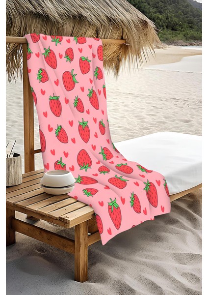 Dijital Baskı Plaj Deniz Havlusu Çilek Desenli Peştamal HVL0161 modelleri