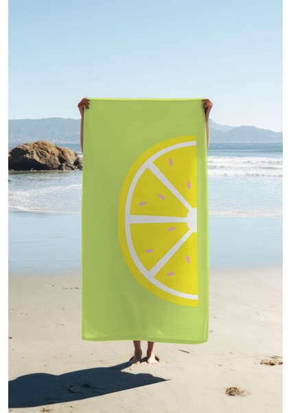 Dijital Baskı Plaj Deniz Havlusu Limon Desenli Peştamal HVL0162
