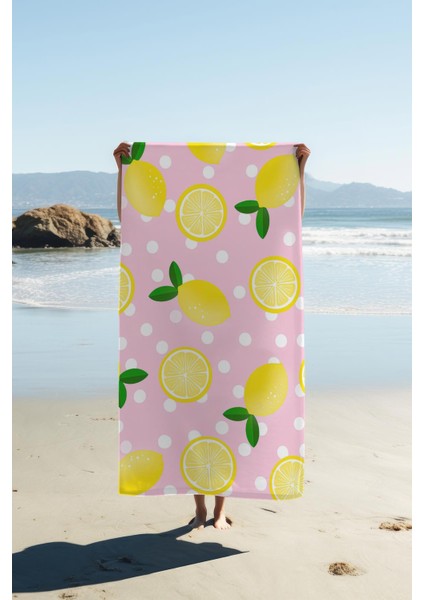 Dijital Baskı Plaj Deniz Havlusu Limon Desenli Peştamal HVL0163