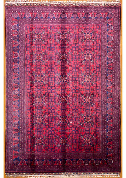 El Dokuma Afgan Halı Yıldız Desenli Bordo Renk 6 Metre Kare