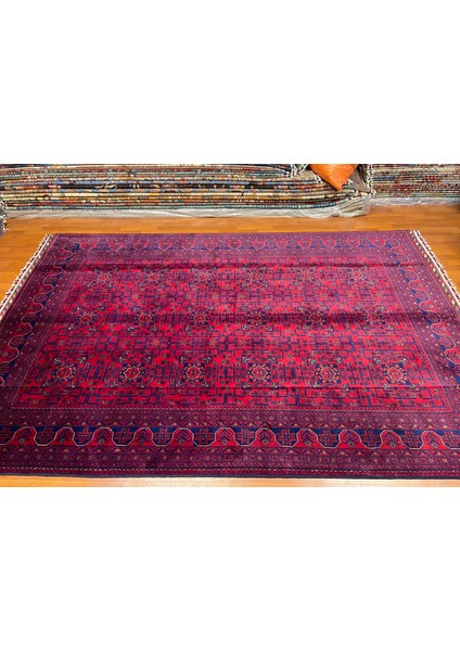 El Dokuma Afgan Halı Yıldız Desenli Bordo Renk 6 Metre Kare fırsatları