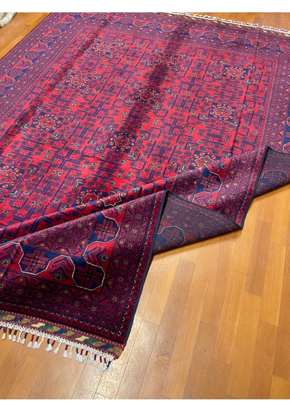 El Dokuma Afgan Halı Yıldız Desenli Bordo Renk 6 Metre Kare