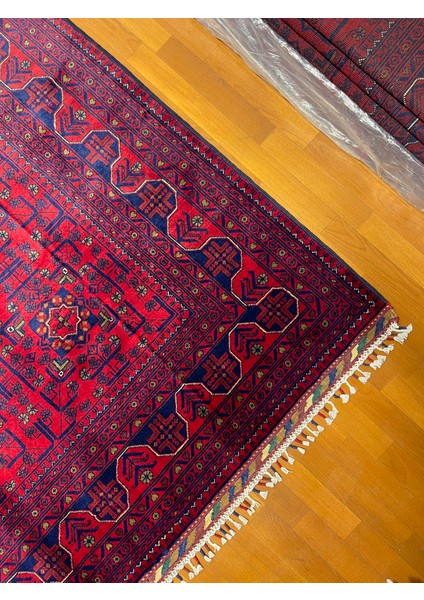 El Dokuma Afgan Halı Yıldız Desenli Bordo Renk 6 Metre Kare