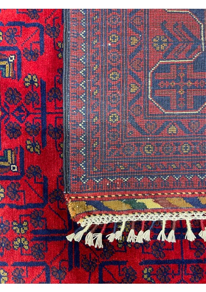 El Dokuma Afgan Halı Yıldız Desenli Bordo Renk 6 Metre Kare