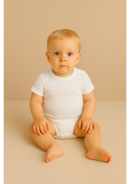 Kısa Kollu Omuzdan Çıtçıtlı 2li Bebek Body Zıbın Krem-Beyaz fiyatları