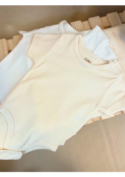 Kısa Kollu Omuzdan Çıtçıtlı 2li Bebek Body Zıbın Krem-Beyaz modelleri