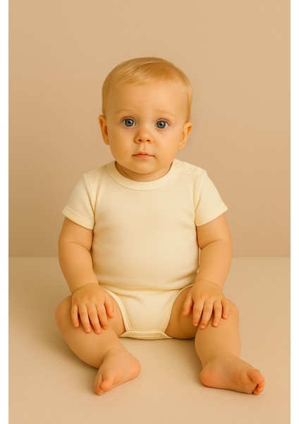 Kısa Kollu Omuzdan Çıtçıtlı 2li Bebek Body Zıbın Krem-Beyaz indirimleri
