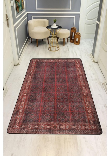 Parlak Kadife Kumaş Vıntage Dijital Baskı Dot Kaymaz Tabanlı Halı H0831