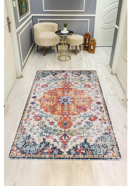 Parlak Kadife Kumaş Dijital Baskı Vintage Desenli Dot Kaymaz Tabanlı Halı H0099