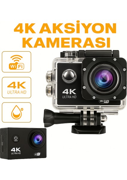 4K Wifi Aksiyon Kamerası 170° Geniş Açı Spor Kamera Ön Kayıt + Kask Montaj Aksesuar Seti indirimleri