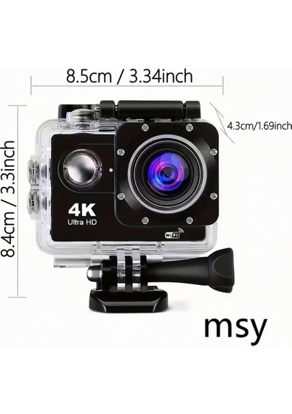 4K Wifi Aksiyon Kamerası 170° Geniş Açı Spor Kamera Ön Kayıt + Kask Montaj Aksesuar Seti