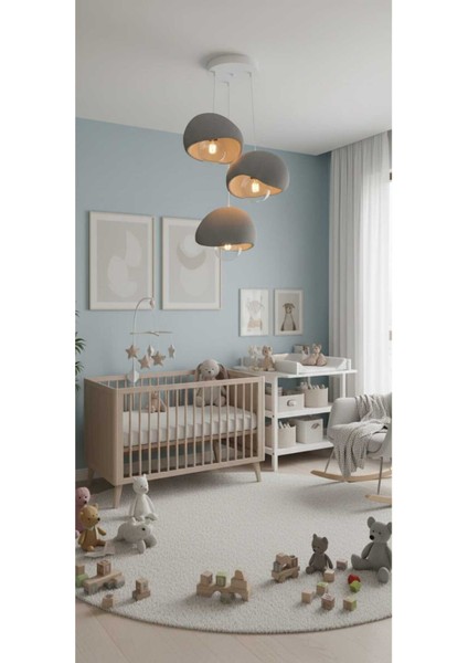 3'lü Sarkıt Trio Beton Görünümlü Gri Avize Rustik & Modern (Rustik Ampuller Hediye)