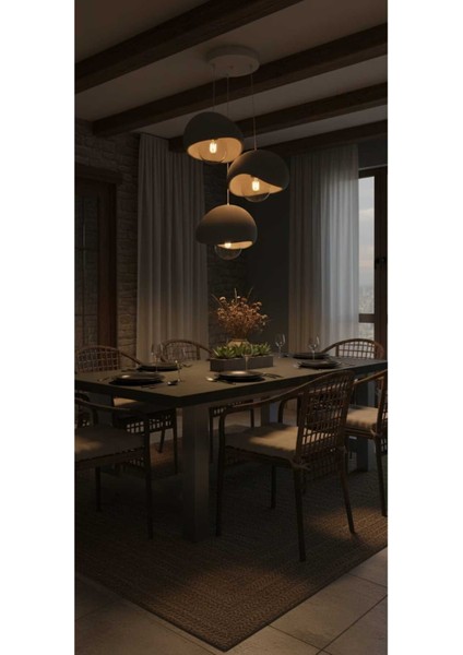 3'lü Sarkıt Trio Beton Görünümlü Gri Avize Rustik & Modern (Rustik Ampuller Hediye)