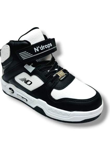 021-26 Deri Cırt Bantlı Çocuk Spor Bot Siyah Beyaz 31-35