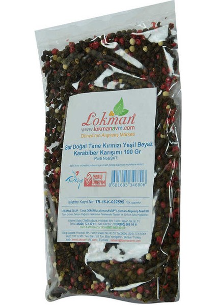 Saf Doğal Tane Kırmızı Yeşil Beyaz Karabiber Karışımı 100 gr Paket modelleri