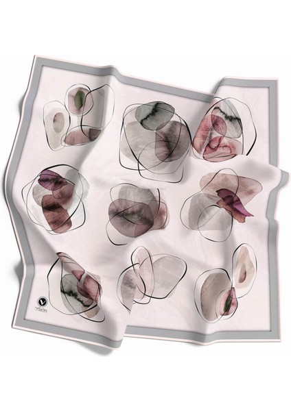 Twill Sulu Boya Geometrik Desenli Gri Renkli 90X90 Eşarp (Ipek Içermez) Kenar Dikiş Şekli El Dikişli