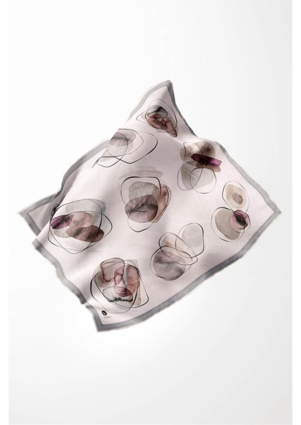 Twill Sulu Boya Geometrik Desenli Gri Renkli 90X90 Eşarp (Ipek Içermez) Kenar Dikiş Şekli El Dikişli modelleri