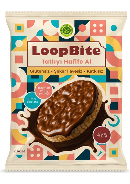 Loopbite Bitter Çikolata Kaplamalı Basmati Pirinç Patlağı x 2 Paket (Glütensiz & Vegan)