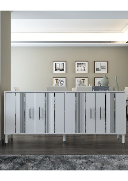 8228-128CT KX180 Konsol,tv Ünitesi Beyaz-Gümüş