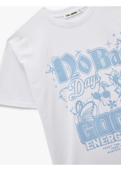 Kısa Kollu Bisiklet Yaka Pamuklu Baskılı Oversize Tişört modelleri