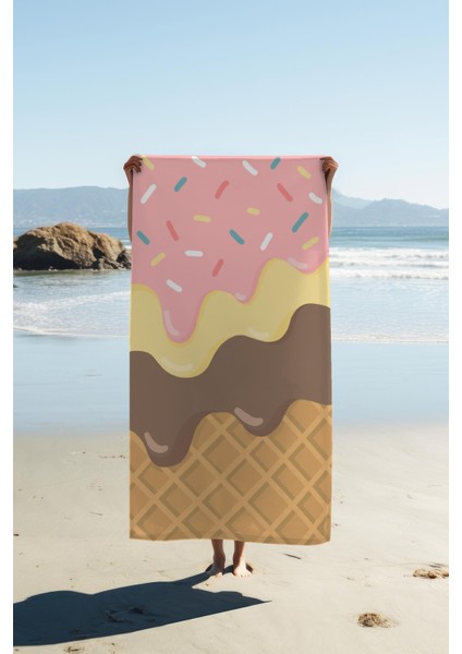 Dijital Baskı Plaj Deniz Havlusu Dondurma Desenli Peştamal HVL0201