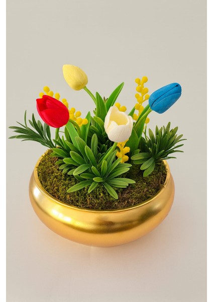 Lale Harmoni – Gold Kase Renkli Lale Aranjmanı