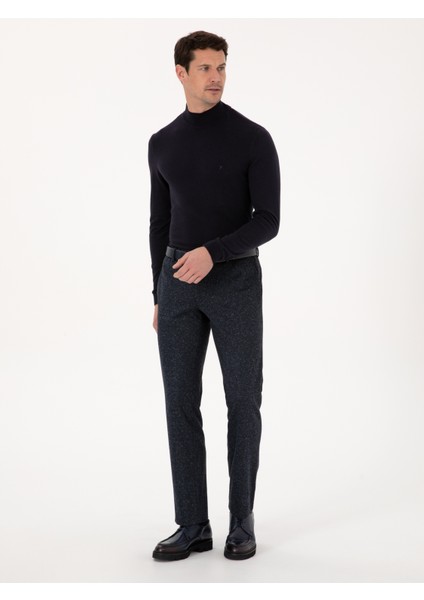 Erkek Lacivert Slim Fit Pamuk Karışımlı Yarım Balıkçı Yaka Basic Triko Kazak 50318619-VR033