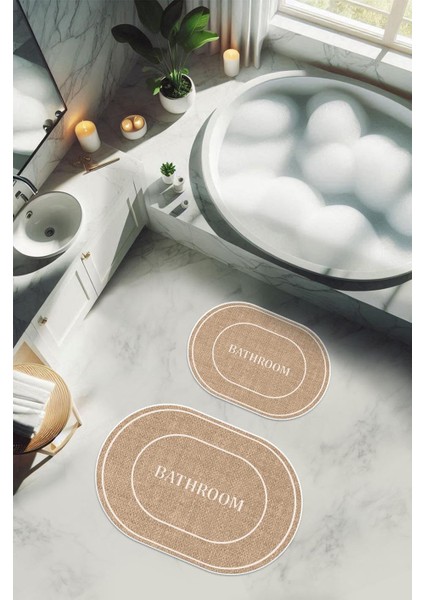 Yıkanabilir Kaymaz Tabanlı Modern Desenli 2'li Banyo Paspas Takımı OBPS0004