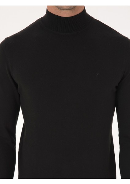 Erkek Siyah Slim Fit Pamuk Karışımlı Yarım Balıkçı Yaka Basic Triko Kazak 50318619-VR046